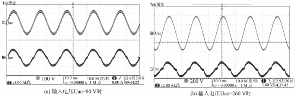 Boost PFC输入电压、电流实验波形